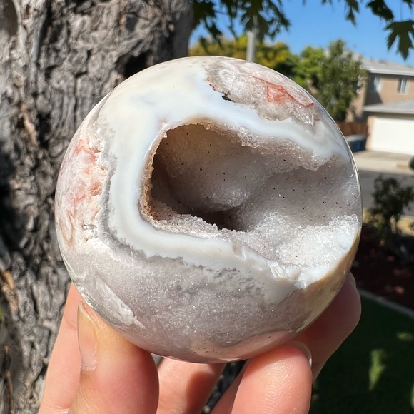 Creamy Flower Agate Sphere With Druzy - Picture 3 of 8